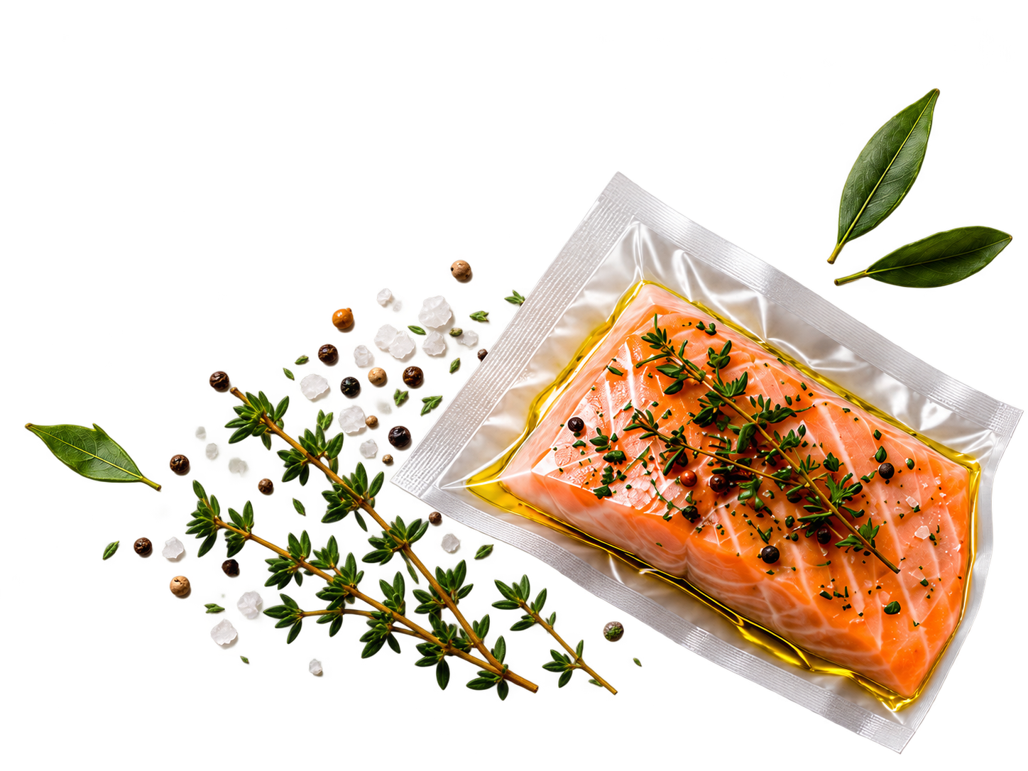Chef-prepared sous-vide salmon with herbs